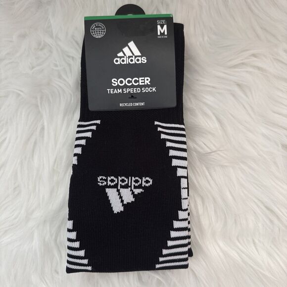 Adidas Soccer Team Speed Black Cushioned Socks Size Men's 5-8.5 Women's 7-10 NEW - Picture 2 of 10